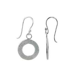  Sterling Silver Open Circle Scratch Finish Dangle Earrings 