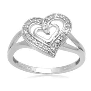   White Gold Diamond Heart Ring (I J Color, I3 Clarity), Size 8 Jewelry