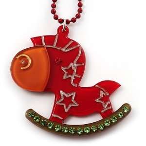  Red Crystal Rocking Horse Pendant Jewelry