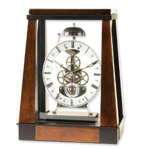  Burl Wood and Silver Dial Skeleton Clock Jewelry