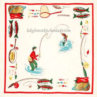 Vintage Style Fly Fishing Tablecloth Trout Fisherman  