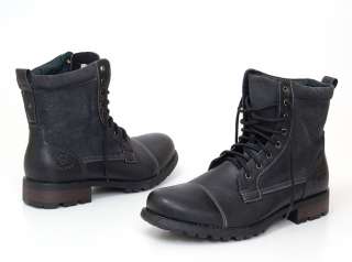Mens Boots Military Combat Style Shoes Canvas & Faux Leather Outer 