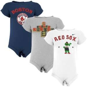 Nike Boston Red Sox Newborn White, Ash & Navy Blue Three Pack Creeper 
