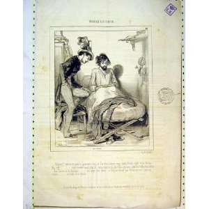    Antique French Sketch Men Sick Bed Illness Hospital