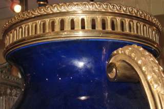 Pair Sevres Cobalt Blue Porcelain Bronze Mounted Vases  