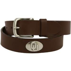   Sooners Brown Leather Brushed Metal Concho Belt: Sports & Outdoors