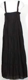 NWT EILEEN FISHER Black Silk Habutai Full Length Tiered Dress M  