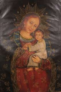 Madonna and Child Oil Painting Cuzco Folk Art from Peru  