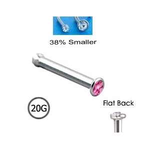  Steel Nose Bone Ring Micro 1.5mm Pink Gem 20G FREE Nose Ring Backing