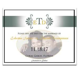  190 Save the Date Cards   Monogram Pewter Gold Side Motif 