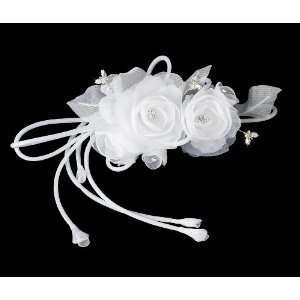   Lovely Double White Flower Bridal Hair Comb with Rhinestones: Jewelry
