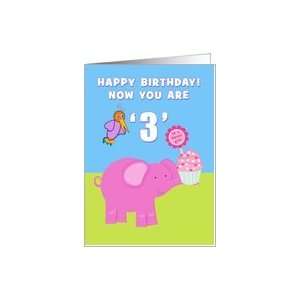  Happy Birthday Now You Are Three, Pink Elephant and 