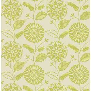   Global Chic   Floral Scroll Wallpaper, Light Green