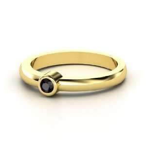  Polka Dot Ring, Round Black Diamond 14K Yellow Gold Ring 