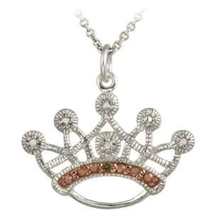   Two Tone Rose Gold Champagne Diamond Accent Crown Necklace: Jewelry