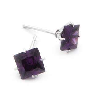   Sterling Silver Square Purple Crystal Stud Fashion Earrings: Jewelry