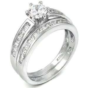   Silver Cubic Zirconia CZ Wedding Engagement Ring Set Sz 10: Jewelry