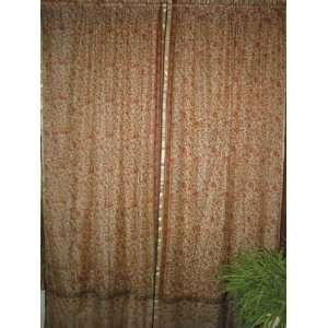 Silk Sari Window Panels 2 RED Rust Floral Printed Drapes Curtains 84 
