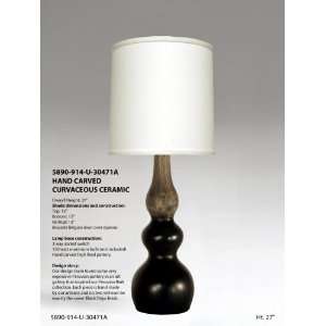  Hand Carved Curvaceous Ceramic Table lamp and shade