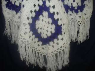   and White Crochet Poncho Cape Handmade Retro 1S18 Crocheted  