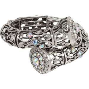   Work Silver Tone Aurora Borealis Crystal Flex Cuff Bracelet Jewelry