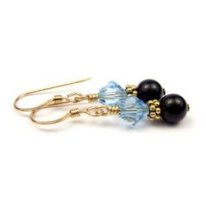  Damali 14K Gold Dangle Earrings March Aquamarine Pearl 