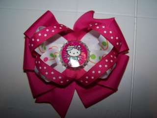   Pink Hello Kitty Hair Bow Toddler baby girls Bottlecap stacked  