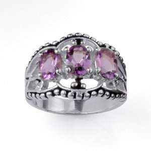  PalmBeach Jewelry Antiqued Sterling Silver Oval Amethyst 