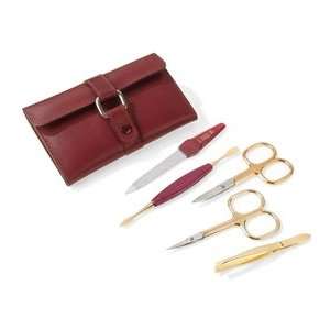  24K Gold plated Manicure Mens Set in Whiskey brown Roll 