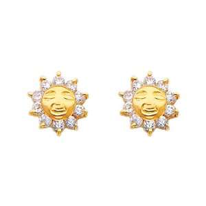   Gold Sun CZ Stud Earrings for Baby and Children: GoldenMine: Jewelry