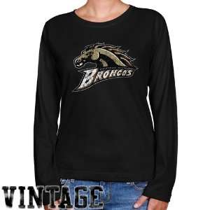   Broncos Ladies Black Distressed Logo Vintage Long Sleeve Classic Fit