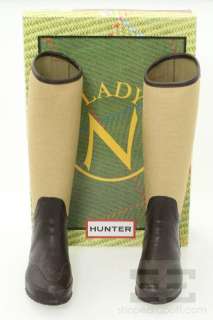 Hunter Beige Canvas & Dark Brown Rubber Lady N Boots Size 6F NEW 