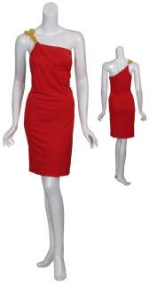 DAVID MEISTER Red Jersey Knit Chain Knot Dress 14 NEW  
