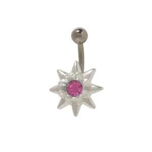    Sterling Silver Flower Belly Ring with Purple Cz Jewel: Jewelry
