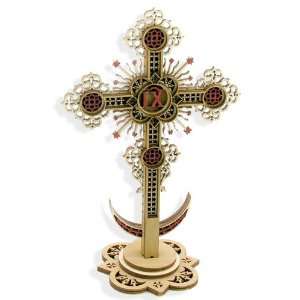 Russian Cross Wooden Wood Laser Cut Cross with Moon & Stand New!! 7 1 