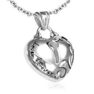   Steel Silver Tone Love Forever Heart Padlock Pendant Necklace: Jewelry