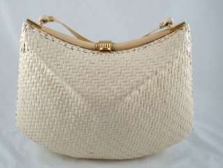 Vintage Rodo Italian White Glazed Wicker Woven Womens Purse Handbag 