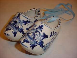 Pair of Miniature Delft Blue China Dutch Clogs Shoes  
