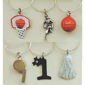  Lets Play Hoops or Roundball Set of 6 Wine Glass Charms 
