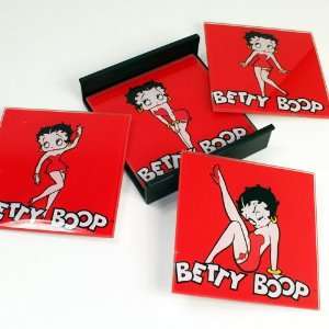  Betty Boop Glass Coasters Red Background: Kitchen & Dining