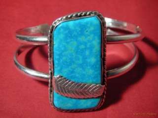 Native Am. Sterling & Turquoise Cabochon Cuff Bracelet  