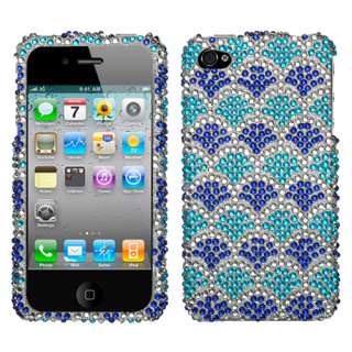 AT&T Apple iPhone 4 Cell Phone Blue Wavelet Crystal Full Bling Stone 