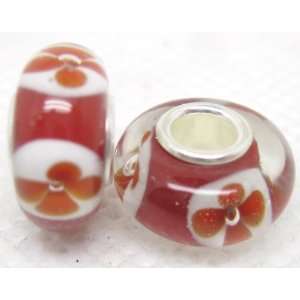  Bleek2Sheek Murano Glass Orange flowers on Red Charm Beads 
