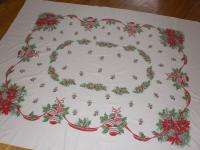   SHINY BRITE ORNAMENTS GOLD PINE CONES POINSETTIAS CHIRSTMAS TABLECLOTH