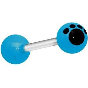  Blue Black Animal Paw Print Barbell Tongue Ring: Jewelry