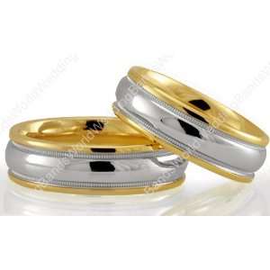  Two Tone His and Her Wedding Ring Set 7.00mm Wide, Shiny 