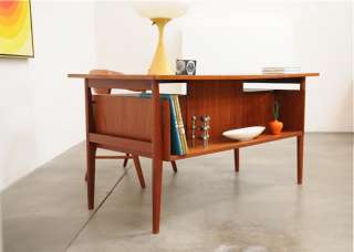   Modern FLOATING TOP Teak Executive Desk Mid Century Eames Era  