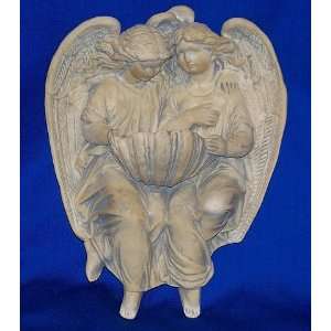 Holy Water Font   Plaster plaque   two angels holding font