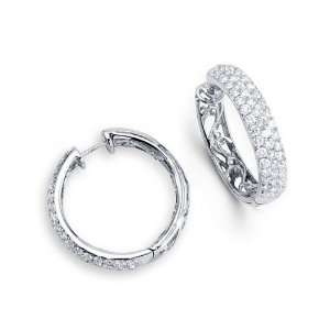    New 14k White Gold Dome Round Diamond Hoop Earrings: Jewelry