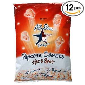 All Star Gourmet Popcorn Comets, Hot & Spicy, 4 Ounce Bags (Pack of 12 